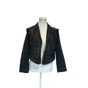 NWT Y2K Cropped Black Denim Jacket Military Style Fitted Blazer